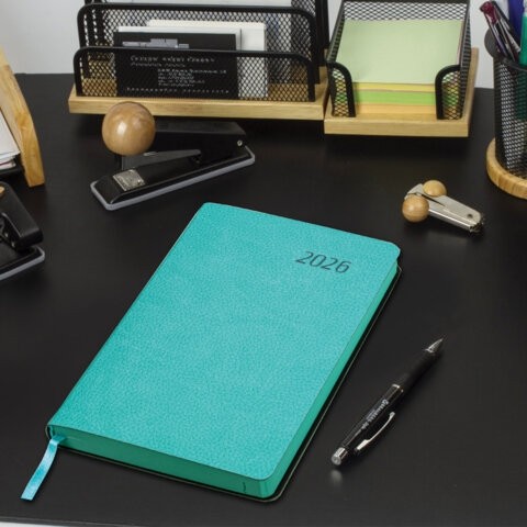 Ежедневник датированный 2026 А5 138x213 мм, BRAUBERG "Stylish", под кожу, гибкий, бирюзовый, 117098