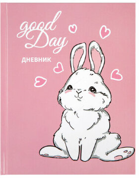 Дневник 1-4 класс 48 л., твердый, ЮНЛАНДИЯ, глянцевая ламинация, с подсказом, "Bunny", 106348