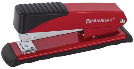 Степлер №24/6, 26/6 металлический BRAUBERG "Office", до 30 листов, красный, 228613