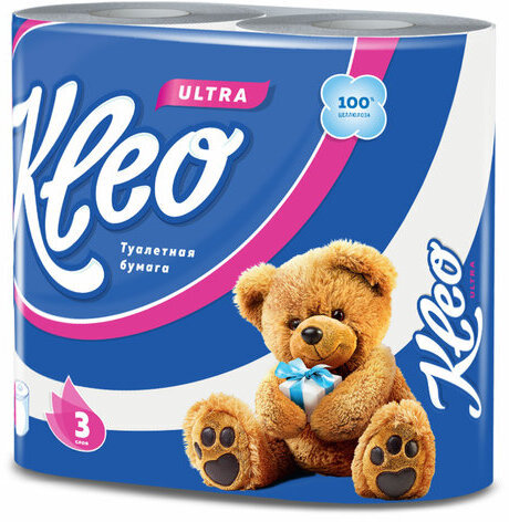 Бумага туалетная бытовая KLEO Ultra, 3-х слойная, спайка (4 шт. х 18 м), C86