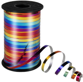 Лента упаковочная декоративная для шаров и подарков, мультицветный металлик, 5 мм х 250 м, ЗОЛОТАЯ СКАЗКА, 591844