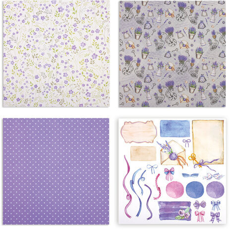 Бумага для скрапбукинга 30х30 см "Прованс", двусторонняя, 12 листов, 12 дизайнов, 180 г/м2, ОСТРОВ СОКРОВИЩ, 662765