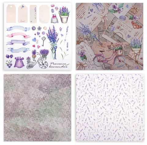 Бумага для скрапбукинга 30х30 см "Прованс", двусторонняя, 12 листов, 12 дизайнов, 180 г/м2, ОСТРОВ СОКРОВИЩ, 662765