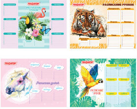 Расписание уроков и звонков А4, ПИФАГОР, &quot;В мире животных&quot;, ассорти (4 вида), бумага 150 г/м2, 111656