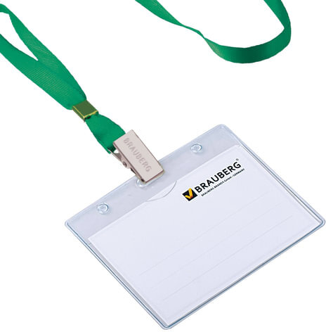Лента для бейджей, 45 см, металлический клип, ЗЕЛЕНАЯ, BRAUBERG, 235735