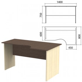 Стол письменный эргономичный &quot;Канц&quot;, 1400х800х750 мм, правый, цвет венге/дуб молочный (КОМПЛЕКТ)