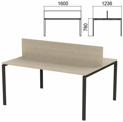 Стол письменный 2-МЕСТНЫЙ на металлокаркасе "Арго", 1600х1236х760 мм, ясень шимо (КОМПЛЕКТ)