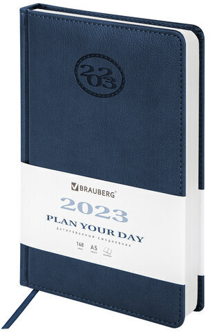 Ежедневник датированный 2023 А5 138x213 мм BRAUBERG "Favorite", под кожу, темно-синий, 114005