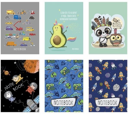 Блокнот МАЛЫЙ ФОРМАТ (75x105 мм), А7, 40 л., гребень, фольга, TWIN лак, клетка, "МИКС 4" (6 видов), 099111