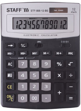 Калькулятор настольный STAFF STF-888-12-BS (200х150 мм) 12 разрядов, ЧЕРНЫЙ, СЕРЕБРИСТЫЙ ВЕРХ, 250451