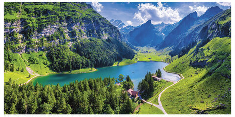 Календарь квартальный с бегунком 2023 г., 4 блока, 4 гребня, БИЗНЕС, "Озеро в горах", HATBER, 4Кв4гр3_27086