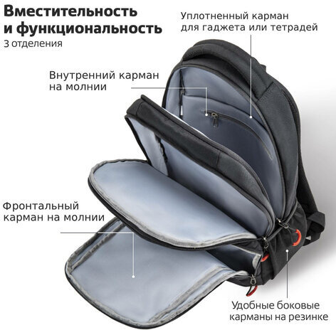 Рюкзак BRAUBERG URBAN универсальный, 3 отделения, светоотражающий принт, "Darkness", черный, 45х30х14 см, 270754