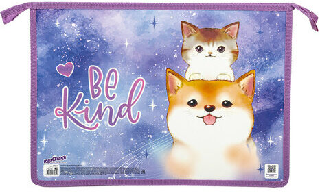 Папка для тетрадей ЮНЛАНДИЯ А4, 1 отделение, картон/пластик, блестки, на молнии, "Happy time", 270860