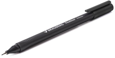 Ручка капиллярная (линер) BRAUBERG "Carbon", ЧЕРНАЯ, металлический наконечник, трехгранная, линия письма 0,4 мм, 141523