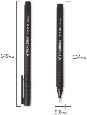 Ручка капиллярная (линер) BRAUBERG "Carbon", ЧЕРНАЯ, металлический наконечник, трехгранная, линия письма 0,4 мм, 141523