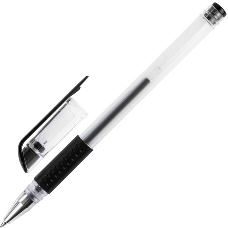 Ручка гелевая с грипом STAFF "EVERYDAY" GP-192, ЧЕРНАЯ, корпус прозрачный, узел 0,5 мм, линия письма 0,35 мм, 141823