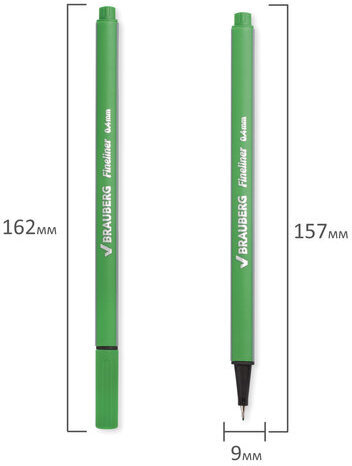 Ручка капиллярная (линер) BRAUBERG "Aero", СВЕТЛО-ЗЕЛЕНАЯ, трехгранная, металлический наконечник, линия письма 0,4 мм, 142250