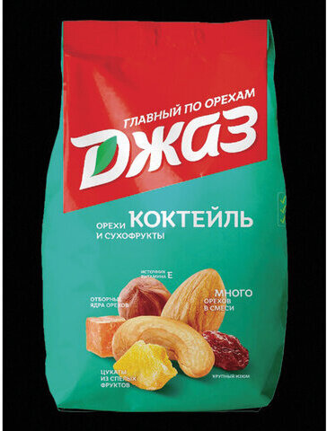 Орехи и сухофрукты ДЖАЗ "Коктейль", фундук, кешью, миндаль, папайя, ананас, изюм, 777 г, 1319