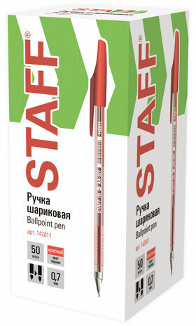 Ручка шариковая STAFF AA-927, КРАСНАЯ, корпус тонированный, хромированные детали, 0,7 мм, линия 0,35 мм, 142811