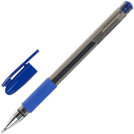 Ручка гелевая с грипом STAFF "Basic" GP-677, СИНЯЯ, корпус тонированный, узел 0,5 мм, линия письма 0,35 мм, 143676