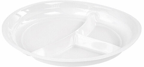 Одноразовые тарелки 3-х секционные КОМПЛЕКТ 100 шт. 220 мм, белые, ПП, холодное/горячее, LAIMA СТАНДАРТ, 608769