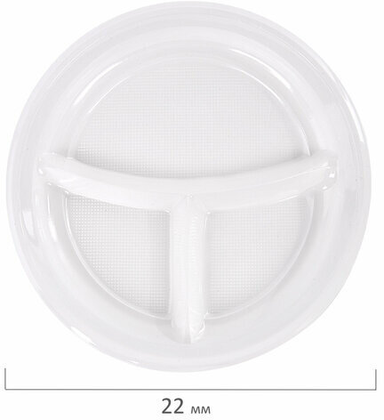 Одноразовые тарелки 3-х секционные КОМПЛЕКТ 100 шт. 220 мм, белые, ПП, холодное/горячее, LAIMA СТАНДАРТ, 608769