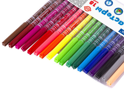 Фломастеры BRAUBERG "PREMIUM", 18 цветов, КОРПУС С ПЕЧАТЬЮ, вентилируемый колпачок, ПВХ-упаковка с европодвесом, 151943