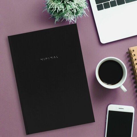 Блокнот БОЛЬШОЙ ФОРМАТ 200х290 мм, А4, 80 л., твердый, клетка, BRAUBERG "Minimal", черный, 116432