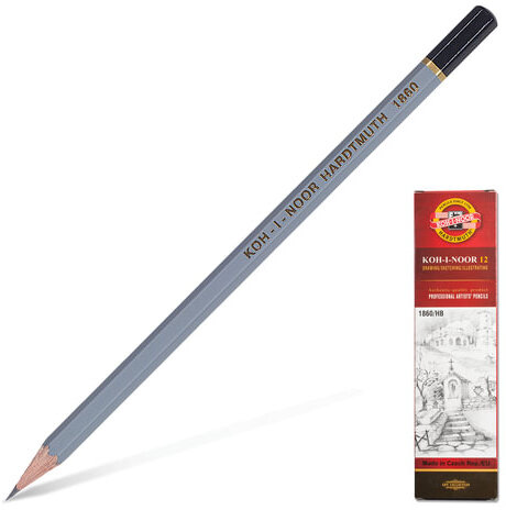 Карандаш чернографитный KOH-I-NOOR 1860, 1 шт., HB, корпус серый, 18600HB00104