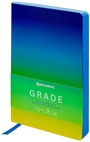 Ежедневник недатированный А5 138х213 мм, BRAUBERG GRADE, под кожу, 136 л., синий-зелёный, 114460