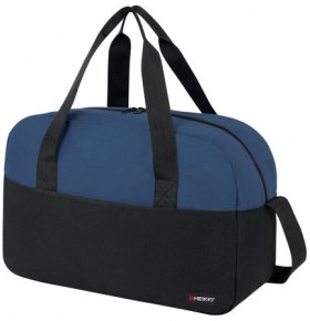 Сумка спортивная HEIKKI BASE (ХЕЙКИ), карман на молнии, черная/темно-синяя, 30x44x17 см, 272622