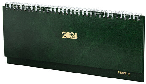Планинг датированный 2024 300х130 мм, STAFF, гребень, обложка бумвинил, 64 л., зеленый, 115150