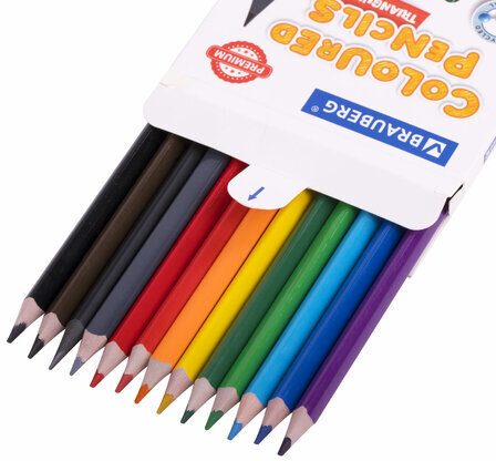Карандаши цветные пластиковые, BRAUBERG PREMIUM 12 цветов + 1 чернографитный карандаш, трехгранный корпус, грифель 3 мм, 181936