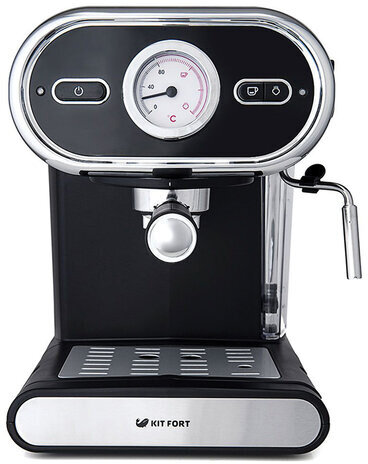 Кофеварка рожковая KITFORT КТ-702, 1100 Вт, объем 1 л, 15 бар, ручной капучинатор, черная, KT-702