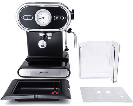 Кофеварка рожковая KITFORT КТ-702, 1100 Вт, объем 1 л, 15 бар, ручной капучинатор, черная, KT-702