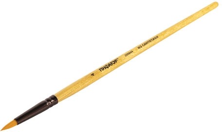 Кисть ПИФАГОР, СИНТЕТИКА, круглая, № 4, деревянная лакированная ручка, с колпачком, 200844