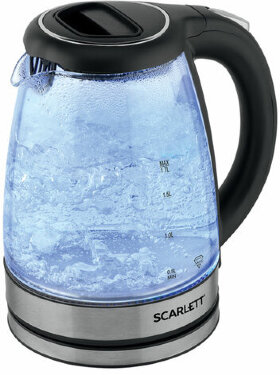 Чайник SCARLETT SC-EK27G72, 1,7 л, 2000 Вт, закрытый нагревательный элемент, стекло, черный