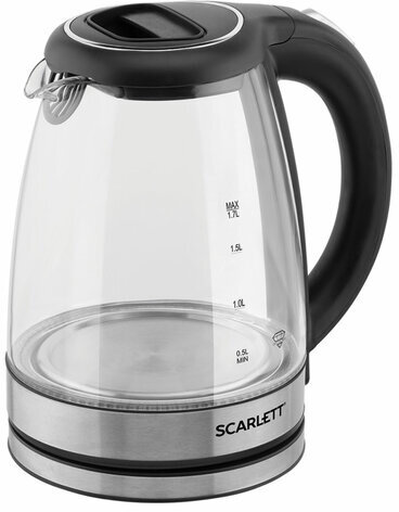 Чайник SCARLETT SC-EK27G72, 1,7 л, 2000 Вт, закрытый нагревательный элемент, стекло, черный