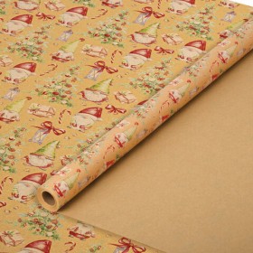 Бумага упаковочная крафт BIG SIZE новогодняя &quot;XMAS Gnomes&quot;, 0,7х10 м, ЗОЛОТАЯ СКАЗКА, 592193