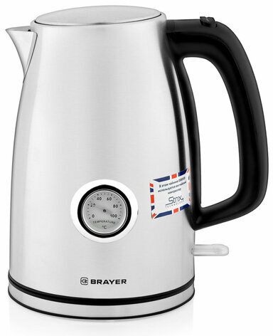Чайник с термометром BRAYER BR1022, 1,8 л, 2200 Вт, закрытый нагревательный элемент, сталь