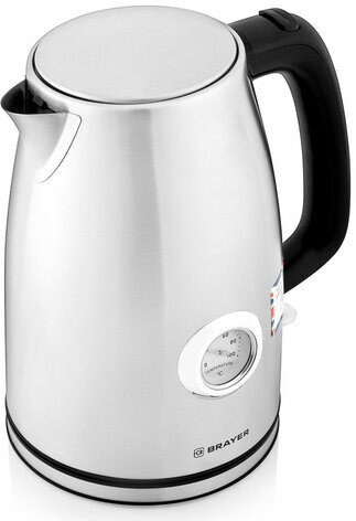 Чайник с термометром BRAYER BR1022, 1,8 л, 2200 Вт, закрытый нагревательный элемент, сталь