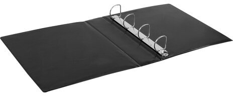 Папка на 4 кольцах с передним прозрачным карманом BRAUBERG, картон/ПВХ, 65 мм, черная, до 400 листов, 223534