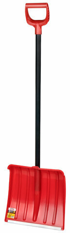 Лопата снеговая 38х36см "СНЕЖОК" алюминиевая планка СУПЕРПРОЧНАЯ, первичное сырье, черенок с V-образной ручкой, КРАСНАЯ, ГРАНДМАСТЕР, 700332