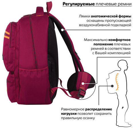 Рюкзак BRAUBERG для старшеклассников/студентов/молодежи, "Джерси", 27 литров, 46х31х14 см, 226347