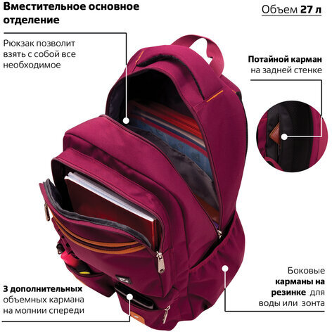 Рюкзак BRAUBERG для старшеклассников/студентов/молодежи, "Джерси", 27 литров, 46х31х14 см, 226347