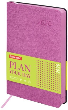 Ежедневник датированный 2026 А5 138x213 мм, BRAUBERG "Stylish", под кожу, гибкий, розовый, 117099