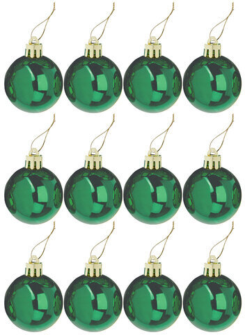 Шары елочные ЗОЛОТАЯ СКАЗКА, НАБОР 12 шт., пластик, 4 см, ЗЕЛЕНЫЕ, глянец, подвес, 591126