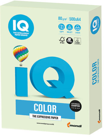 Бумага цветная IQ color, А4, 80 г/м2, 500 л., пастель, светло-зеленая, GN27