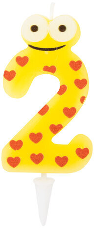 Свеча-цифра для торта "2" "С глазками", 6 см, ЗОЛОТАЯ СКАЗКА, с держателем, в блистере, 591405