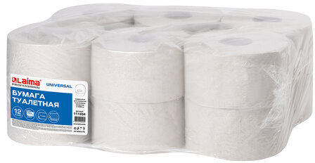 Бумага туалетная 200 м, LAIMA (T2), UNIVERSAL, 1-слойная, цвет натуральный, КОМПЛЕКТ 12 рулонов, 111334